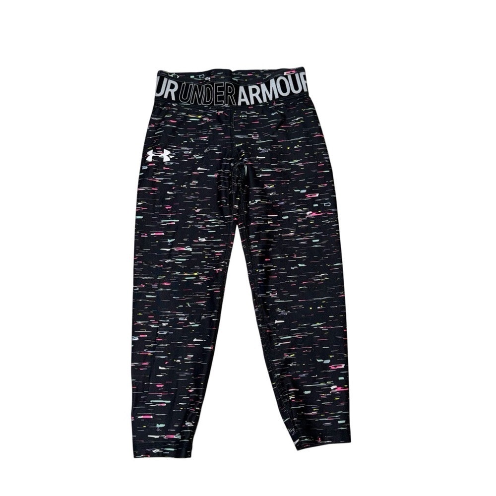 Under Armour HeatGear Girl's M Medium Printed Ankle Crop Leggings Techno Stripe